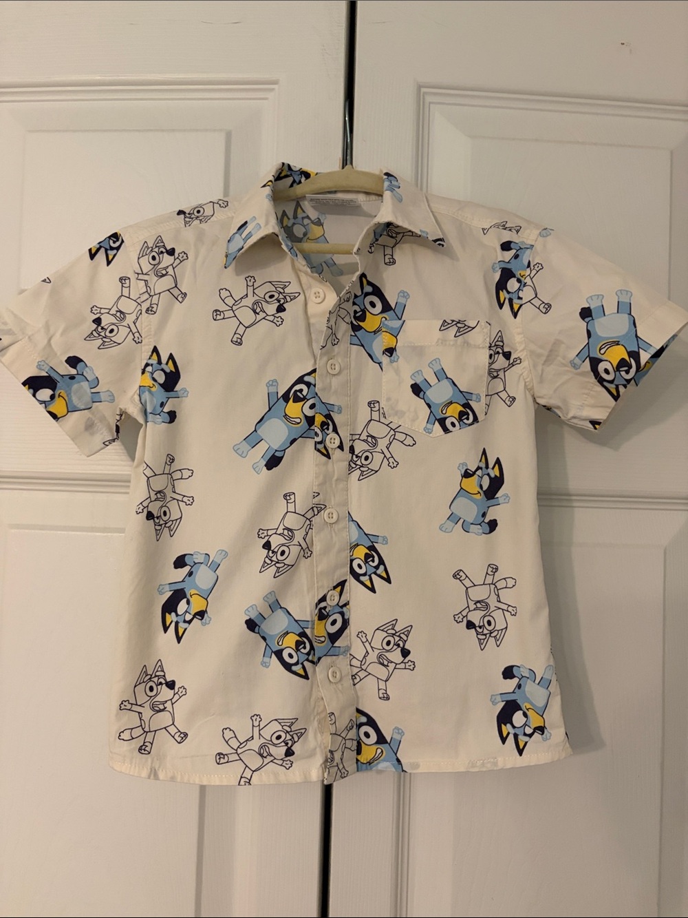 Bluey Button-Up Shirt - White & Blue Print Size 3T Unisex